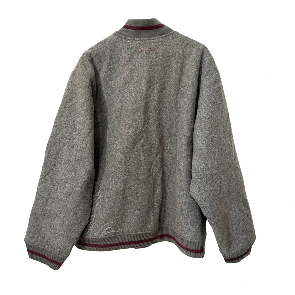 SEAN JOHN‎ Vintage Mens Grey Varsity Bomber Jacket Embroidery Snap Pockets XL